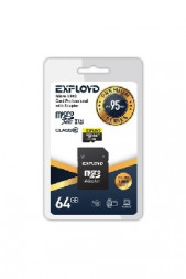 Карта памяти EXPLOYD MicroSDXC 64GB Class10 + адаптер SD (95MB/s)