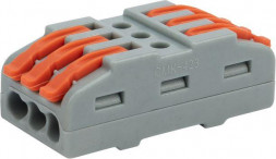 Клемма REXANT (07-6263-3-05) Клемма СМК 222-423 проходная 3 полюса (0,08-4 мм ), серая (5 шт./уп.)