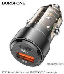 СЗУ BOROFONE (6941991101564) BZ20 1USB+1Type-C 3.0A 38W PD20W+QC3.0 Transparent Black