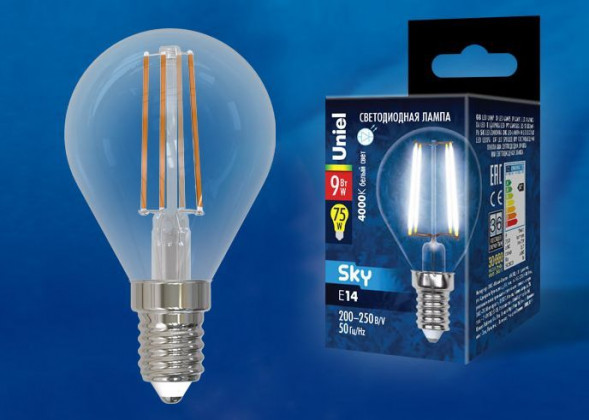 Лампочки светодиодные UNIEL (UL-00005173) LED-G45-9W/4000K/E14/CL PLS02WH