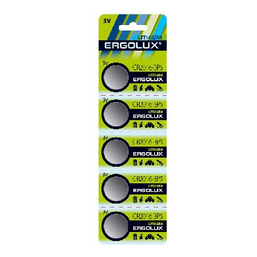 Элементы питания ERGOLUX (12049) CR2016 BL-5 (CR2016-BP5, батарейка литиевая,3V)