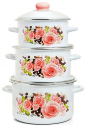 Набор посуды ЭСТЕТ Набор посуды ЭТ-75086 "Розы и кофе" цилиндрический 2.0+3.0+4.0л 6 пр