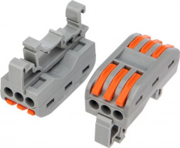 Клемма REXANT (07-5238-05) Клемма СМК 222-423D проходная 3-полюсная, с креплением на DIN-рейку (0,08-4 мм ), серая (5 шт./уп.)