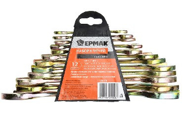 Набор инструмента ЕРМАК 736-074 Набор ключей рожковых, 12 предм, 8x10-30x32мм, желтый цинк, пластик холдер