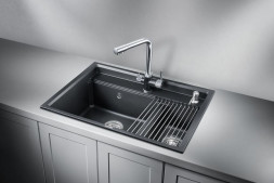 Мойка кухонная GRANULA KS-7302 ШВАРЦ (чёрный металлик) кварц