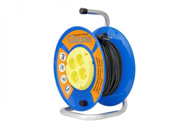 удлинитель GLANZEN EB-20-014, на катушке, б/з, 4 роз - 20м