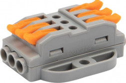 Клемма REXANT (07-6263-5) Клемма СМК 222-423P проходная 3 полюса, с монтажной площадкой (0,08-4 мм ), серая (блистер 5 шт./уп.)