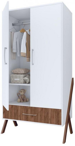 Мебель для новорожденных POLINI Шкаф двухсекционный kids Porto 3100 с 1 ящиком белый-дуб крафт (1 кор.)