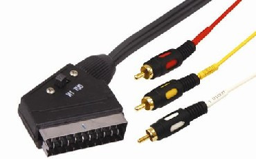 Аудио-видео шнур REXANT (17-1354) SCART PLUG - 3RCA PLUG GOLD, 3м, с переключателем, круглый (10)