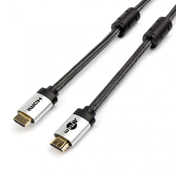 Кабель HDM ATCOM (AT3780) Кабель HDMI 1 M (HIGH SPEED, METAL GOLD, в чулке, в пакете)