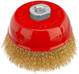 Щетка MATRIX Щетка для УШМ, 100 мм, М14, "чашка", латунированная витая проволока// MATRIX Щетка для УШМ, 100 мм, М14, "чашка", латунированная витая проволока//
