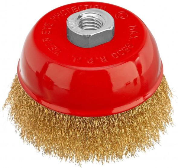 Щетка MATRIX Щетка для УШМ, 100 мм, М14, "чашка", латунированная витая проволока// MATRIX Щетка для УШМ, 100 мм, М14, "чашка", латунированная витая проволока//
