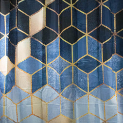 Штора САНАКС 01-88 Штора с рисунком синие КУБЫ, в ванную комнату, без колец - полиэстэр