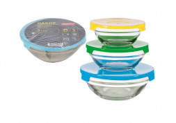 Набор Мисок MALLONY Набор из 3 стеклянных мисок с крышками INSALATO (360/510/920мл) (007178)
