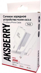 СЗУ AKSBERRY (6900253200019) T43 20W PD + QC3.0 + кабель Lightning , белый