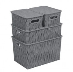 Корзинка VIOLET Корзинка "Вязь" 14л 350х245х205 мм с крышкой (серый) 533118