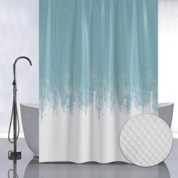 Штора для ванной САНАКС 05-02 Штора с рельефным теснением, принт ПЕРЕХОД - БИРЮЗА, в ванную комнату, без колец, полиэстер/микрофибра, 180х180 см