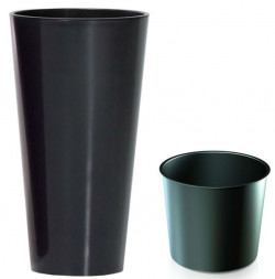 Кашпо PROSPERPLAST Кашпо TUBUS SLIM SHINE DTUS400S-S433 антрацит 2пр 35 и 64л