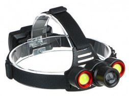 Фонарь налобный ЕРМАК Фонарь налобный, 1 LED + 2 COB, с фокусировкой, 2*1200мАч, 4 режима, пластик 221-023