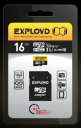 Карта памяти EXPLOYD MicroSDHC 16GB Class10 UHS-1 + адаптер SD (30 MB/s)
