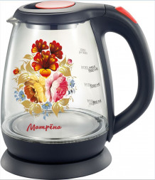 Чайник электрический МАТРЁНА MA-008 1,8л стекло черный хохлома (008338)