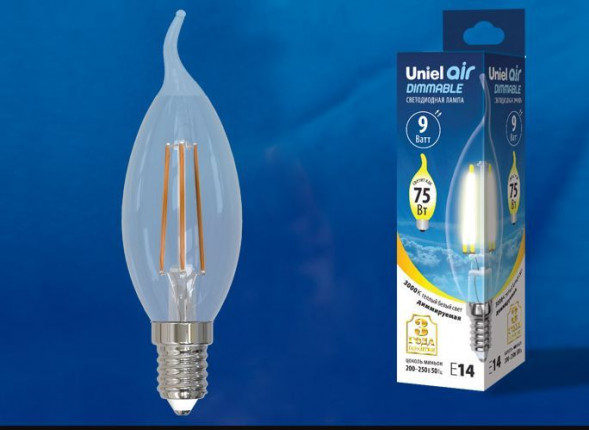 Лампочки светодиодные UNIEL (UL-00005189) LED-CW35-9W/3000K/E14/CL/DIM GLA01TR