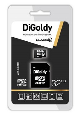 Карта памяти DIGOLDY MicroSDHC 32GB Class10 + адаптер SD