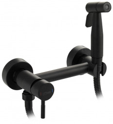 Набор для бидe GFMARK 2448 Набор бидe гигиенический, ЧЁРНЫЙ -- смеситель для ГОРЯЧЕЙ и ХОЛОДНОЙ воды + лейка - кнопка + шланг, из нержавеющей стали марки 304