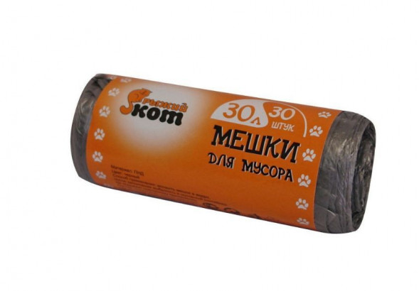 Мешки д/мусора РЫЖИЙ КОТ Мешки д/мусора &quot;РЫЖИЙ КОТ&quot; 30л (30шт./рул.), ПНД, черные, 5 мкм (310101)
