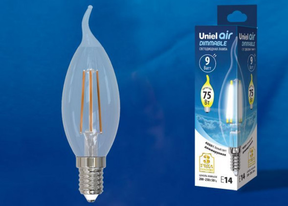 Лампочки светодиодные UNIEL (UL-00005190) LED-CW35-9W/4000K/E14/CL/DIM GLA01TR