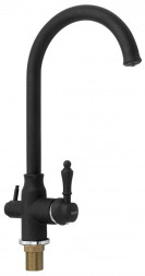 Смеситель для кухни MAGNUS 8241 Смеситель кухонный С-образный излив, ЧЁРНЫЙ, шаровый, с двойным выпуском воды для фильтра, латунь