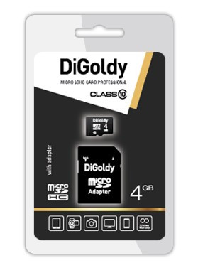 Карта памяти DIGOLDY MicroSDHC 4GB Class10 + адаптер SD