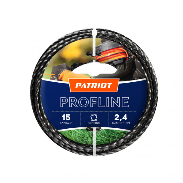 Леска PATRIOT 805402206 D 2,4 мм L 15 м (скрученный квадрат, черный) Леска ProfLine для триммеров