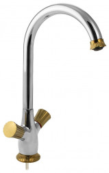 Смеситель для кухни BRIMIX 1065 Смеситель кухонный металлокерамика , круглая ручка - хромированный с золотом