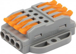 Клемма REXANT (07-6264-5) Клемма СМК 222-424P проходная 4 полюса, с монтажной площадкой (0,08-4 мм ), серая (блистер 5 шт./уп.)