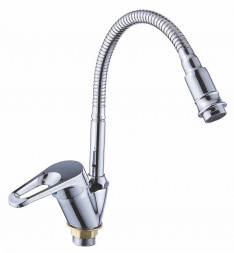 Смеситель для кухни АНТЕЙ 587028 Викинг Смеситель д/кухни шар. с гибким регулирующим изливом креп.гайка d35