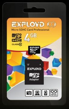 Карта памяти EXPLOYD MicroSDHC 4GB Class10 + адаптер SD
