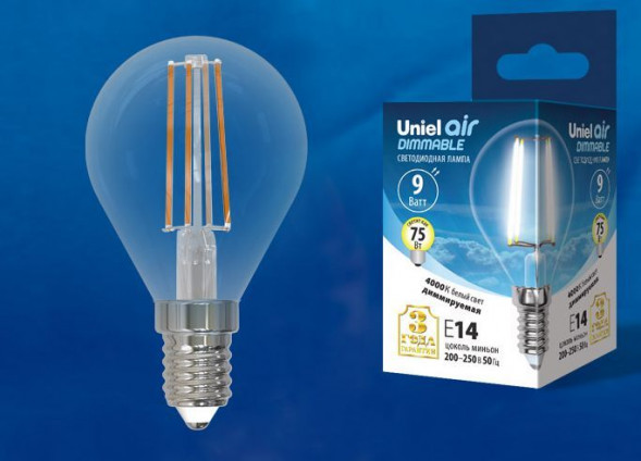 Лампочки светодиодные UNIEL (UL-00005192) LED-G45-9W/4000K/E14/CL/DIM GLA01TR