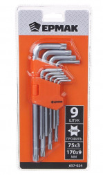 Набор ключей ЕРМАК 657-024 Набор ключей TORX-профиль 9пр. (75х3мм-170х9мм)