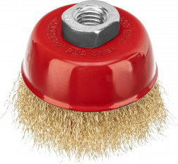 Щетка MATRIX Щетка для УШМ, 75 мм, М14, "чашка", латунированная витая проволока// MATRIX Щетка для УШМ, 75 мм, М14, "чашка", латунированная витая проволока//