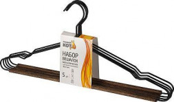 РЫЖИЙ КОТ Набор вешалок металлических с деревянной перекладиной Винтаж, цвет черный, 5 шт (107892)