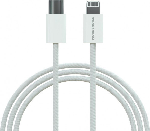 Кабель MORE CHOICE (4620202550408) K73i USB 3.0A PD 20W для Lighting 8-pin Type-C - нейлон 1м White