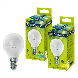 Лампочка светодиодная ERGOLUX LED-G45-7W-E14-3K (Эл.лампа светодиодная Шар 7Вт E14 3000K 172-265В)