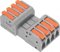 Клемма REXANT (07-5264) Клемма СМК 222-424R проходная разъемная 4 полюса серая 0,2-2,5/4мм (20 шт/уп)