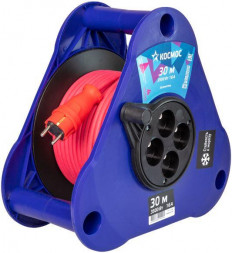Удлинитель КОСМОС YKTKsm30m-4g(2.5)KG (катушка-треуг) 16А 3500Вт 4 гн - 30 м , Красный