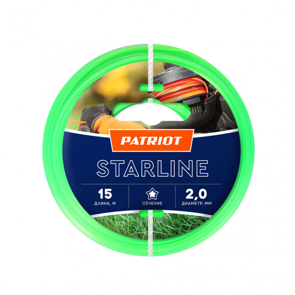 Леска PATRIOT 805201056 D 2,0 мм L 15 м (звезда, зеленая) Леска Standart для триммеров