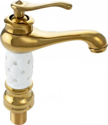 Смеситель для раковины BRIMIX 122 Смеситель для раковины , БЕЛЫЙ- ЗОЛОТО , со стразами , шаровый