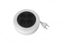 Удлинитель без заземления VOLSTEN (12430) SR 4X3-R э/удл рулетка, 3 м, белый/черный