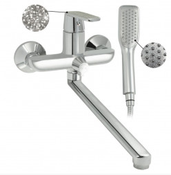 Смеситель для ванны GFMARK 4870 Смеситель в ванную, длинный излив с диверт на корпусе шаровый с АЛМАЗНОЙ КРОШКОЙ на ручке