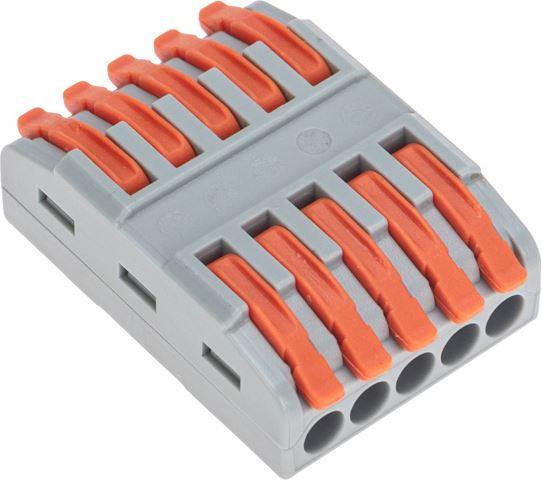 Клемма REXANT (07-5245) Клемма СМК 222-425 проходная 5 полюсов (0,08-4мм ), серая (30 шт/уп)